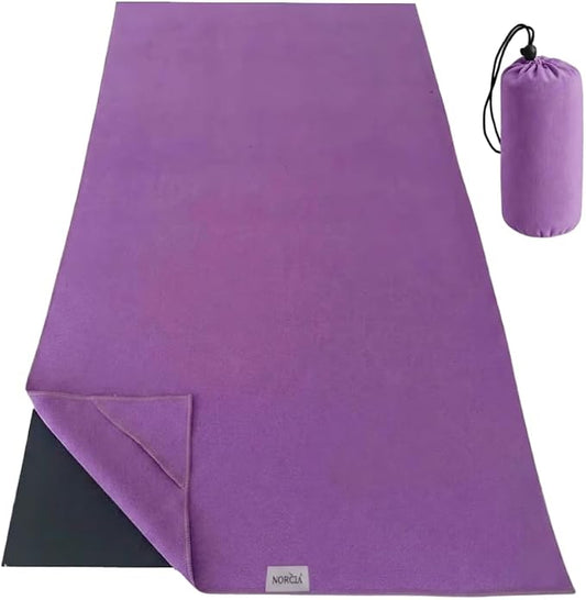 Yoga Towel, Non Slip Hot Yoga Mat Towel with Corner Pockets, Mat-Sized 24" x 72", 100% Microfiber Sweat Absorbent, Perfect for Hot Yoga, Bikram, Pilates and Yoga Mats (Purple)