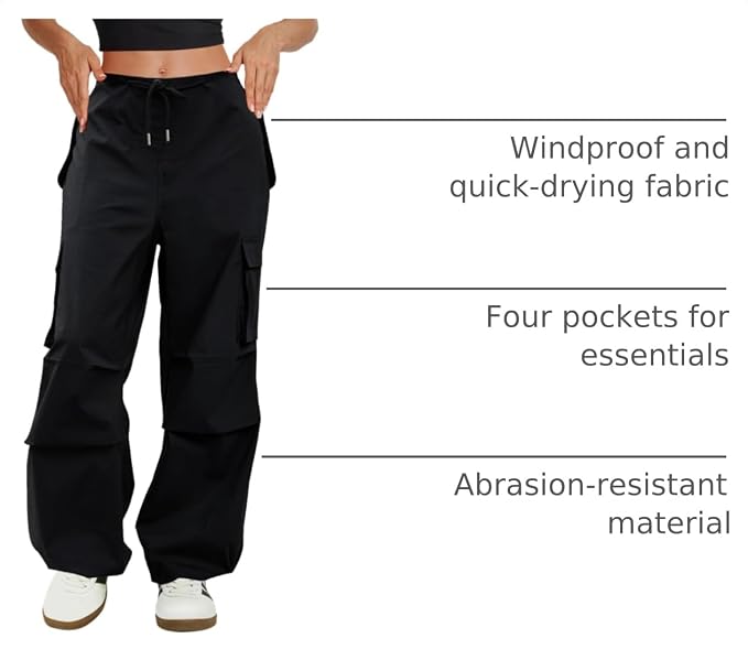 COPYLEAF Cargo Pants Women Low Waisted Parachute Pants with Pockets Loose Baggy Hiking Pants Y2K Clothes