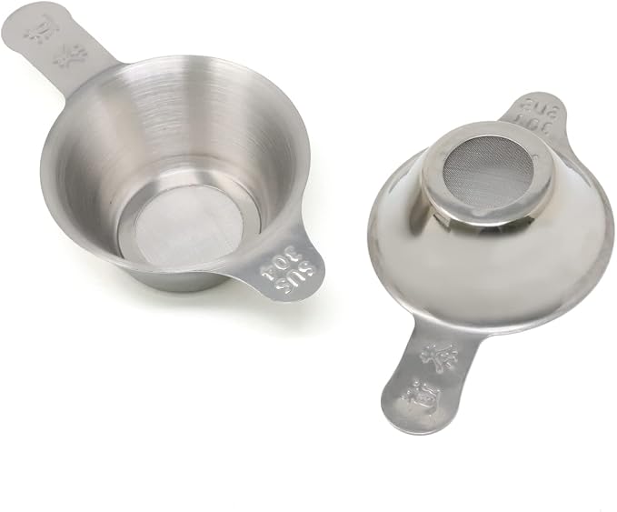 Honbay 2PCS Different Size 304 Stainless Steel Mini Strainer Fine Mesh Tea Funnel Tea Coffee Filter with Double Handles