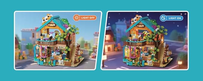 City Pet Shop Building Set with Lights, Cozy Pet House Construction Toy with Cats Dogs Rabbit, 1431 PCS Cute Animal Store Miniature Model Building Block Kit for Adults Kids Boys Girls Ages 12+