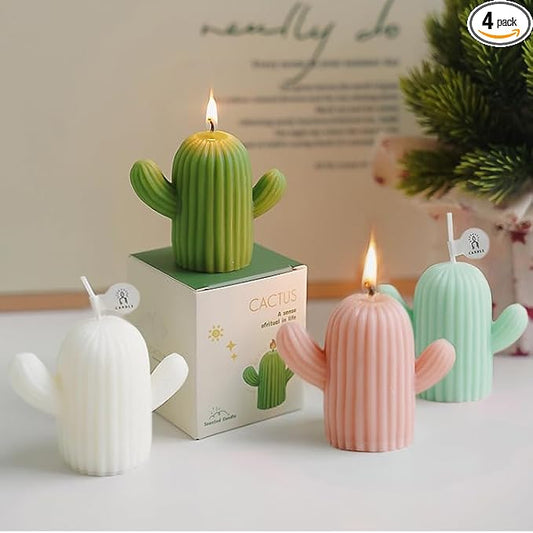 4 Scented Cactus Candle Gift Set, Moss Green Sage Green Pink White, Arizona Boho Spring Summer Gifts for Women, Friends & Classmates