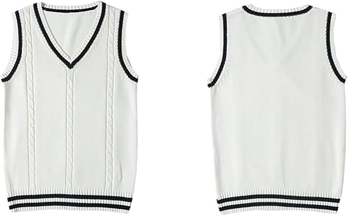 jinghuiyue Women’s V Neck Sweater Vest School Uniform Solid Color Sleeveless Knit Sweaters Pullover Tank Tops