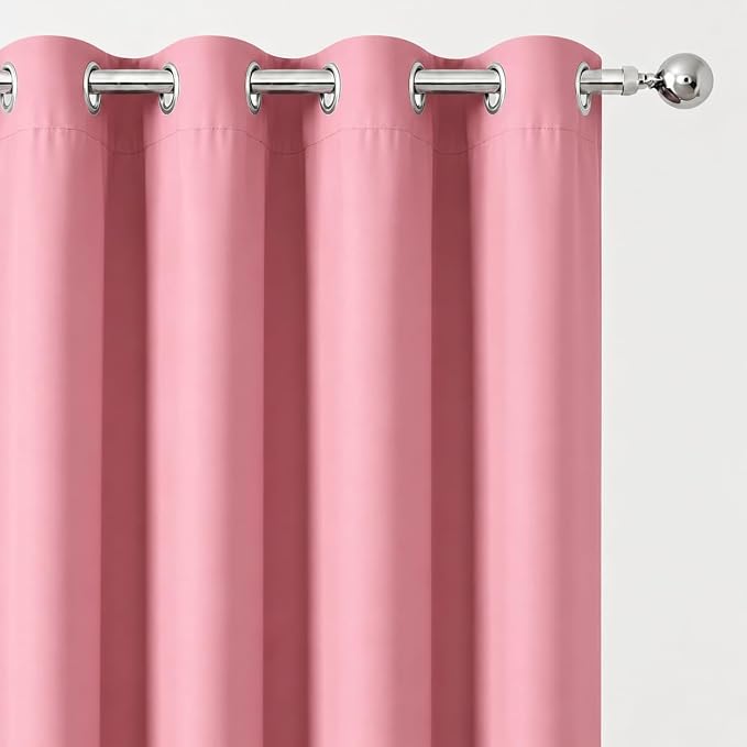 LEMOMO Pink Thermal Blackout Curtains/42 x 72 Inch/Set of 2 Panels Room Darkening Curtains for Bedroom
