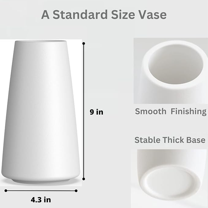 Premium Quality Large Ceramic Vase - 9 Inch Flower Vase for Home, Farmhouse, Modern, Bohemian Decor