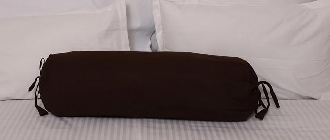 Cylindrical Pillow Bolster Cover Cervical Neck Roll Cotton Pillowcase with Drawstring Closure Neck Cushion Cover 6" x 18" (15 x 45 cm) Brown
