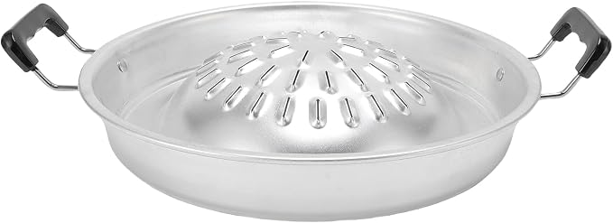 Thai Korean BBQ Grill Pan, Aluminum BBQ Grill Topper, 2 in 1 Non Stick Smoke Steak Grill Charcoal Pan Pork Hot Pot, Even Heating Barbecue Grill Plates, Camping BBQ Pan (35cm/13.78in Original Color)