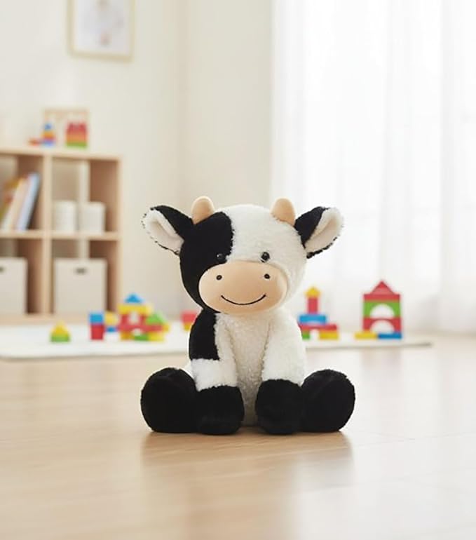 Cow Stuffed Animals Soft Plush Cute Cow Doll for Boys Girls 8in (zuo NIU heibaise)