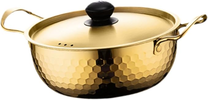 Korea Ramen Pot Stockpot Practical Stainless Steel with Lid Soup Pot Saucepan for Backyard Parties Hiking Picnic Pasta Curry, 22cm Gold