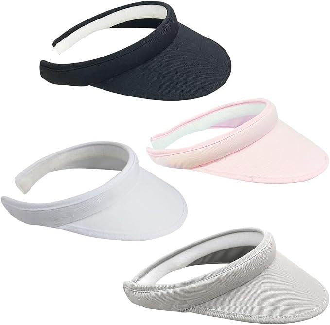 4 Pack Sun Visor Hats Women Men Clip on Cotton Wide Brim Visors Hat Outdoor Sports Golf Beach Travel Tennis Caps
