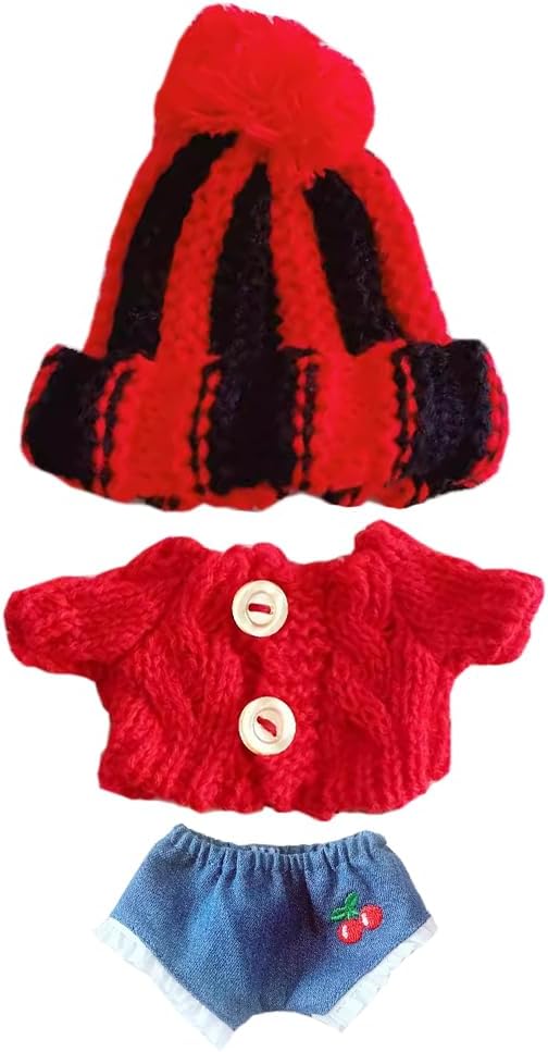 niannyyhouse 10cm-15cm Plush Doll Clothes Hat Sweater Jeans Compatible with 17cm Labubu Doll Dress Up (a5)