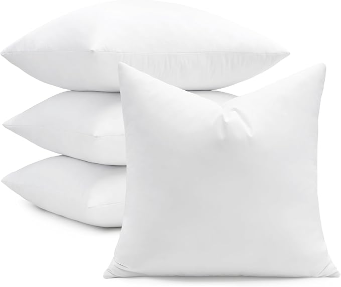 puredown® 18x18 Pillow Inserts, Feather Down Filled for Support, Set of 4 | Natural Feather Down, Choppable & Decorative, Down-Proof Cover, Throw Pillow Insert for Couch, Chairs, Bed, Sofa, Office