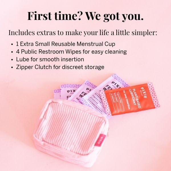Pixie Soft Menstrual Cup - Ranked 1 for Most Comfortable Reusable Period Cup - Buy One We Give One - Includes Ebook Guide, Cleaning Wipes, Lube, & Storage Bag - Tampon and Pad Alternative