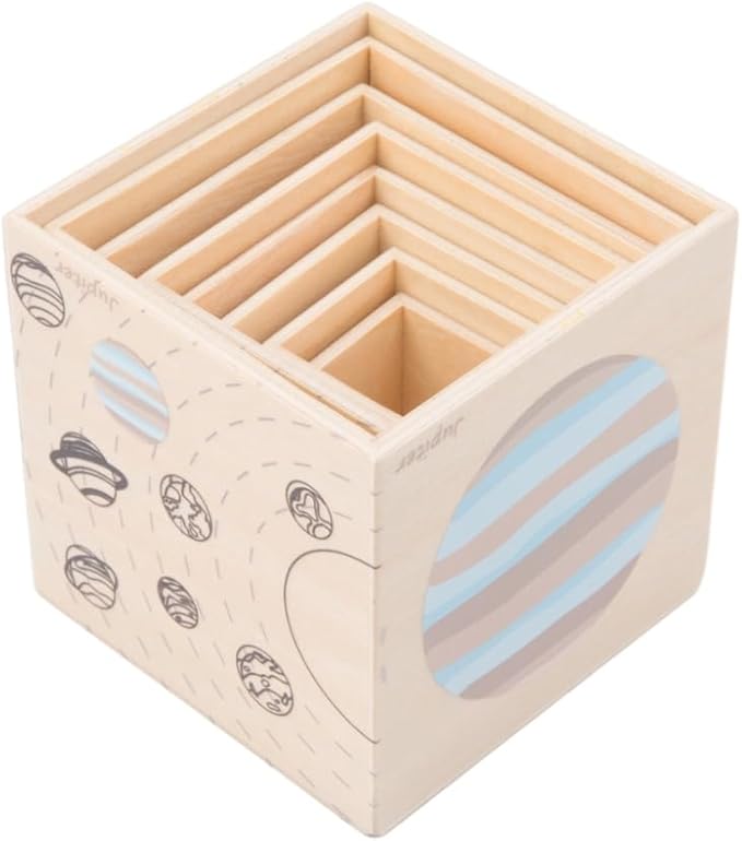 Wooden Eight Planets Nesting Blocks for Kids 3+, Montessori Sorting & Stacking Cube Boxes, Preschool Educational Science Toy Set for Toddlers Boys & Girls―Learning Solar System (8 Pcs)