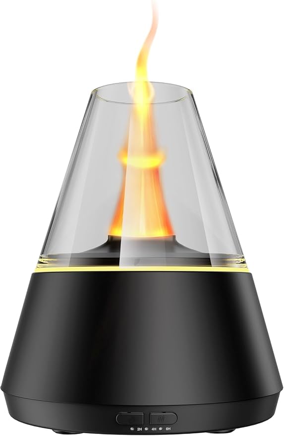 TMEHM Essential Oil Diffuser, 7 Colors Candle Flame Air Diffuser Humidifier, Ultrasonic Aromatherapy Humidifier with Timer for Home, Bedroom, Office, Yoga (Black, M)