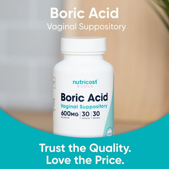 Nutricost Boric Acid 600mg, 30 Capsules - Vaginal Suppository - Non-GMO - for Women (Pack of 3)