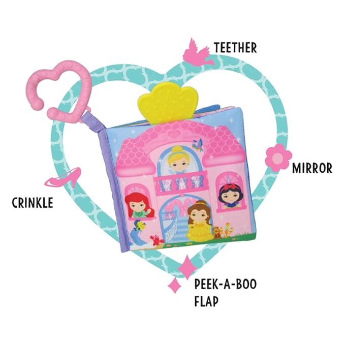 KIDS PREFERRED Disney Baby - Disney Princess Soft Book with Teether Toy & Crinke Pages - Picture Book for Newborns