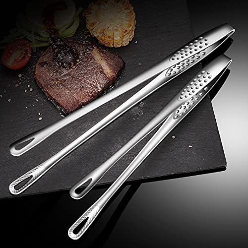 2 Pcs (11 In & 9.45 In) Bbq Tongs – Korean Barbecue & Grill Tools,Kitchen Tongs, Stainless Steel Heavy Duty For Cooking, Meat, Bread & Ice, Clip Head Hollow Design