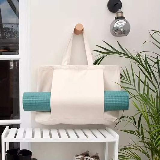 Yoga Canvas Tote Bag, Large Capacity, Sturdy Multifunctional, Shoulder Bag with Mat Carrier, Pockets