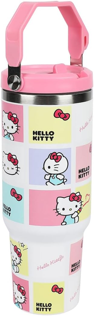 Bioworld Hello Kitty Character Squares White 40 Oz Stainless Steel Tumbler