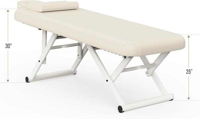 Heavy Duty Stationary Massage Table - Adjustable Massage Table With Adjustable Height & Fixed Backrest, Treatment Tables With PU Leather, C-Shaped Pillow and Sturdy Metal Frame Support Up to 1000LBS