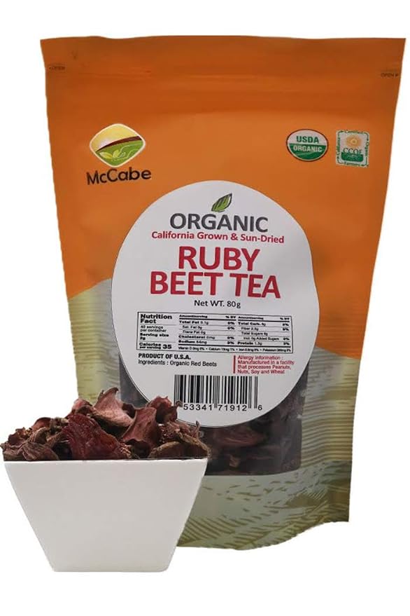 McCabe Organic Sun-Dried Ruby Beet Tea - Organic Beet Root Tea 80g | Rich with Fiber & Minerals | USDA and CCOF Certified | Product of USA