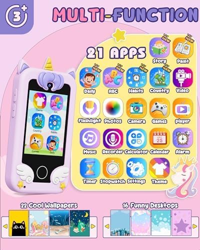 UCIDCI Kids Smart Phone for Girls Ages 3-7 with Dual Camera - Learning Games, Travel Toy with MP3 Music Player for Christmas, Birthday Gifts for 3-7 Year Old Boys