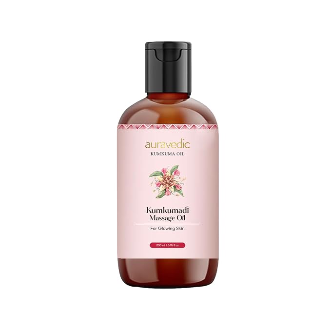 Auravedic Kumkumadi Oil for Face & Body with Saffron | Ayurvedic Massage Oil for Daily Moisturizing | Lightweight, Non-Greasy Hydrating Oil for Men & Women | 6.76 Fl Oz (200ml)