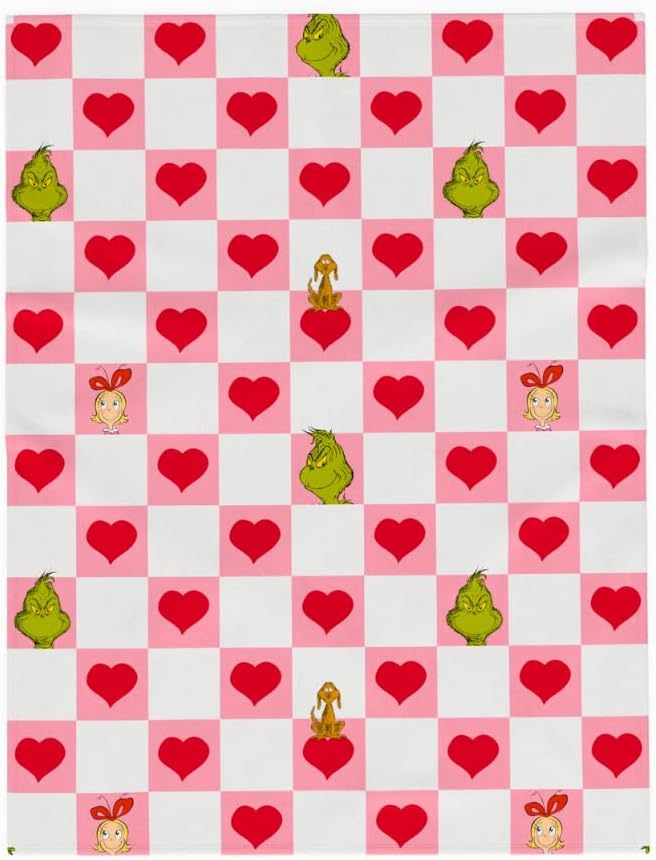 Grinch Checkered Heart Bedding Super Soft Silk Touch Throw, 40 in x 50 in, (Officially Licensed Product) by Franco Collectibles