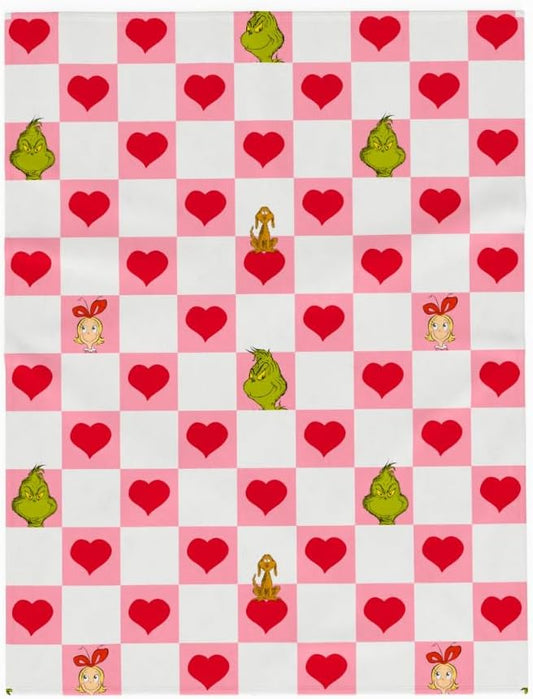 Grinch Checkered Heart Bedding Super Soft Silk Touch Throw, 40 in x 50 in, (Officially Licensed Product) by Franco Collectibles