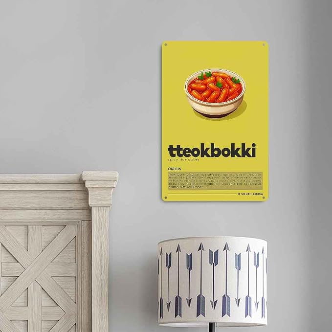 Aluminum Metal Wall Decor Sign Korean Tteokbokki Spicy Rice Cakes Print Art Sign 8X12 Inch For Home Living Room Kitchen Restaurant Dining Room Bar Cafe