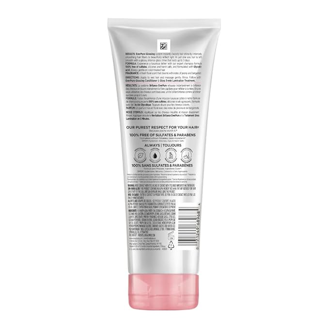 L'Oreal Paris Glossing Sulfate Free Shampoo with Glycolic Acid, Hair Care for Lasting Shine and Smoothness for Dull, Dry Hair, EverPure, 6.8 Fl Oz, (Pack of 2)