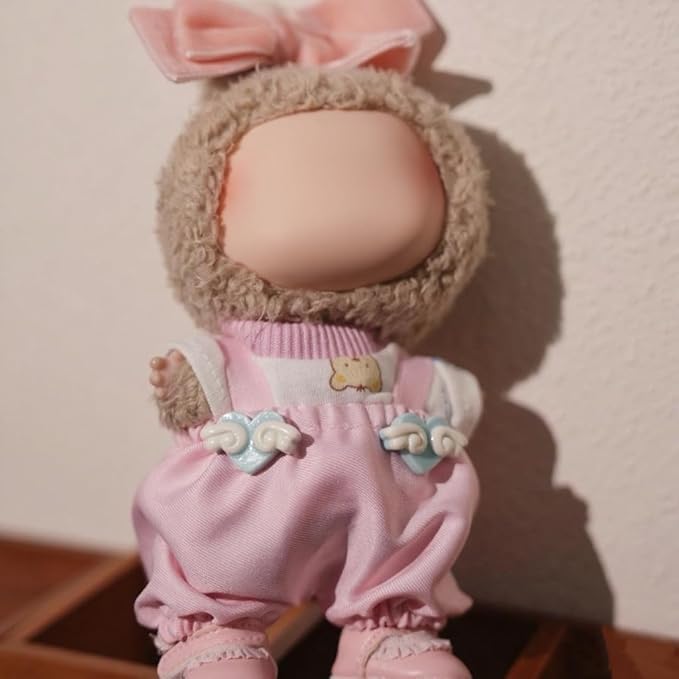 Clothes for Labubu, 4-Piece Includes a top, Pants, Bow Hair and Shoes Accessories Outfit Set for Labubu Doll - 17cm Dolls Clothes Cute & Pink Suit(NO Doll)