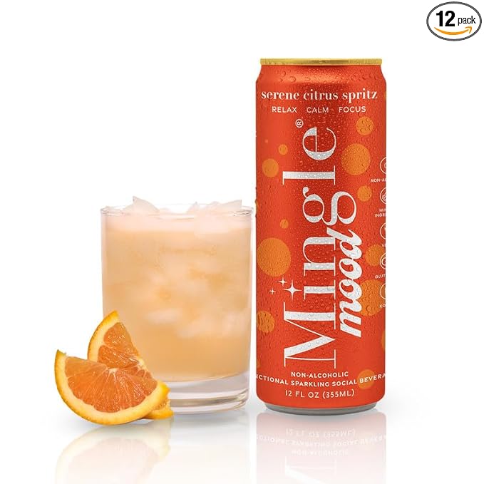Mingle Mocktails Serene Citrus Spritz Nootropic Non Alcoholic Drinks with Ashwagandha, L-Theanine, Lion's Mane, Adaptogens, Alcohol Alternative Pre-Mixed Mocktails, Gluten Free Vegan, 12 Pack 12 fl oz