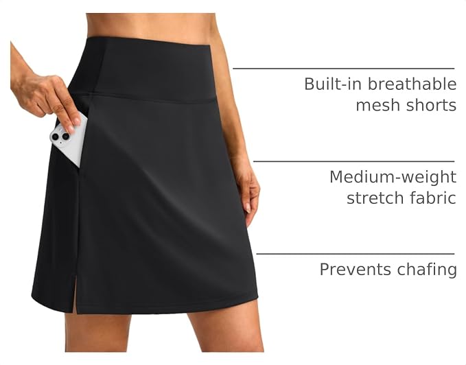18" Skorts for Women 3 Pockets High Waist Long Athletic Tennis Skirt Golf Skort for Casual Summer Travel
