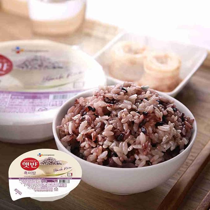 CJ Korean Cooked Rice with Black Rice, microwaveable instant fresh rice - Pack of 6 (210g each)