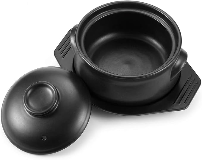 1 Pcs Korean Stone Pot Clay Cooking Pot Set, 38 oz Heat Resistant Ttukbaegi,Ceramic Dolsot Bowl with Lid & Trivet, ideal for Bibimbap, Korean Soup, Stew, Ramen & Rice