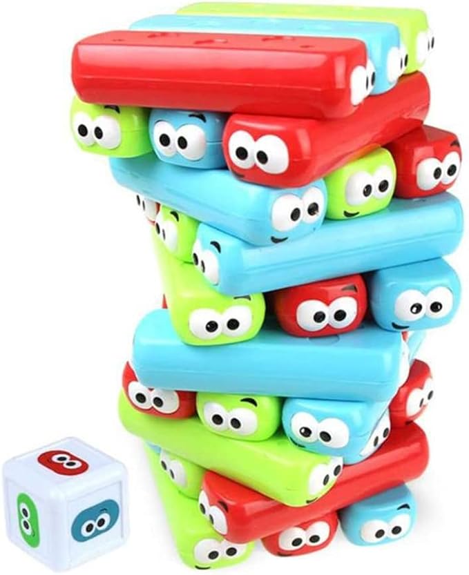 wonuu Timber Tower Block Stacking Game Colored Cartoon Plastic Building Blocks Board Educational Game