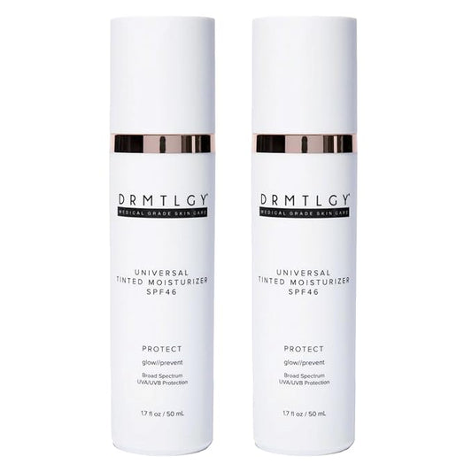 DRMTLGY Anti-Aging Tinted Moisturizer with SPF 46. Universal Tint. All-In-One Light Coverage Dewy Tinted Face Sunscreen with Broad Spectrum Protection Against UVA and UVB Rays. 1.7 oz, 2 pack