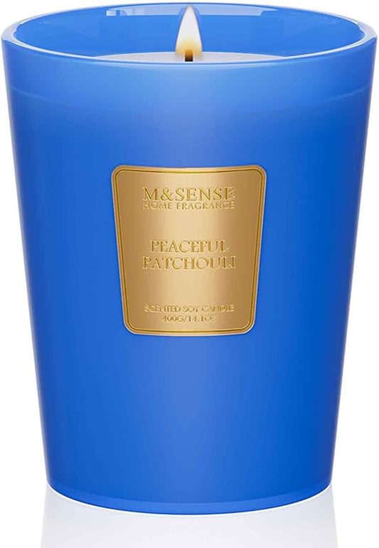 M&SENSE Peaceful Patchouli Soy Candle, 14.1oz 60H Long Lasting Scented Candles, Meditation & Stress Relief, Housewarming Gifts