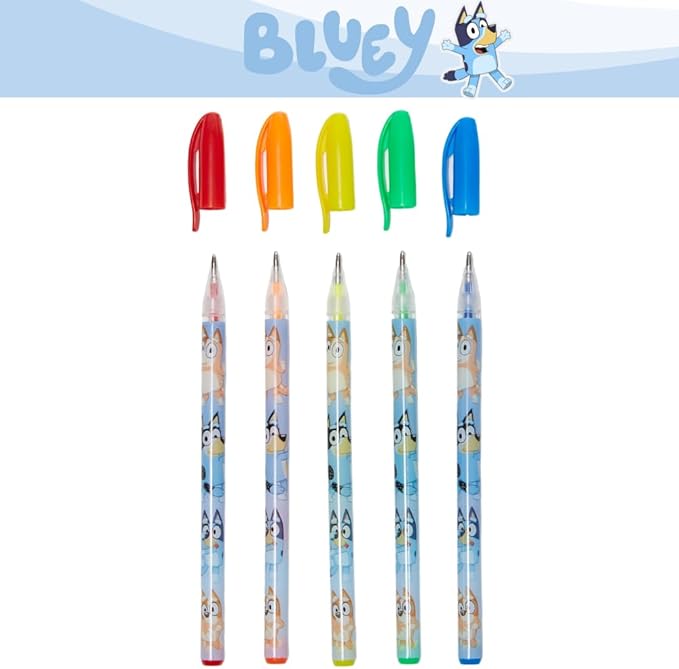 Innovative Designs Bluey Pencil Case Set with Stickers and Gel Pens for Kids, Molded with Zip Closure