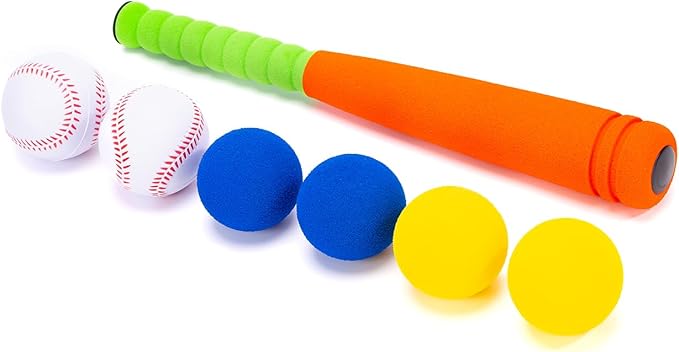 16.5 Inch [Mini Size] Soft Kids Foam Baseball Bat Toy Set with 6 Balls, for Toddler Age 3 Years Old Indoor Outdoor Sport T Ball Bat Playing Game, Orange