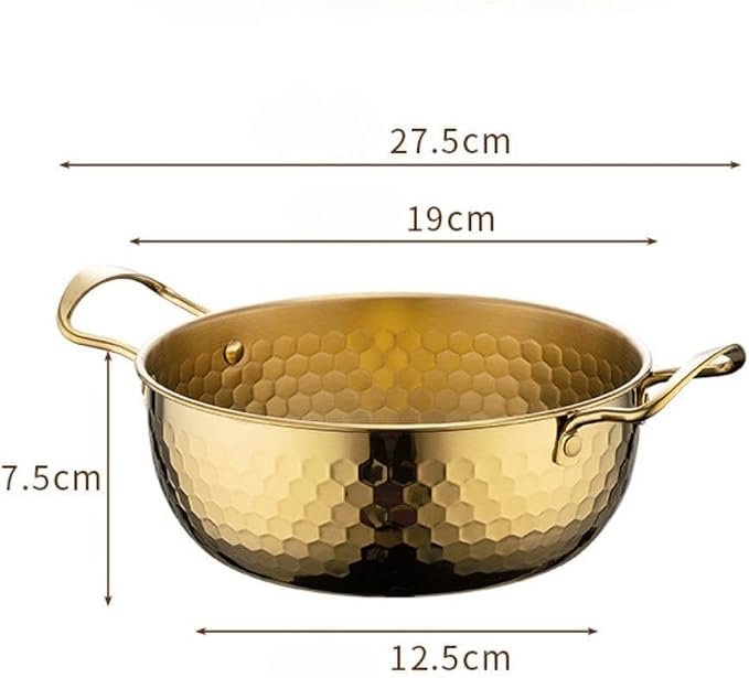 Generic Gold 18cm Stainless Steel Ramen Pot, Instant Noodle Cooking Pot for Home, Camping, Picnic, Restaurant