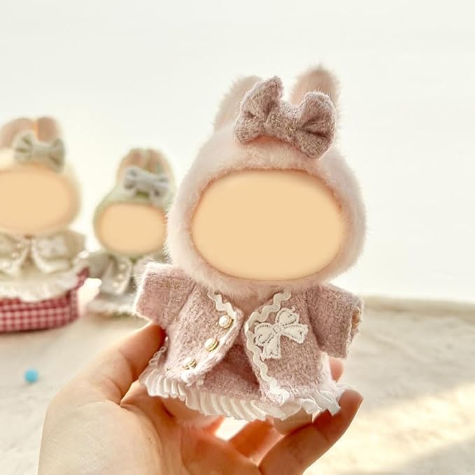[3 in 1] 17cm Doll Clothes(NO Doll), Cute Dolls Outfit Accessories Luxury Style with Pink Tweed Fabric Pearl Buttons & Dress Small Kawaii Clothes Set for Dolls (Style 9)