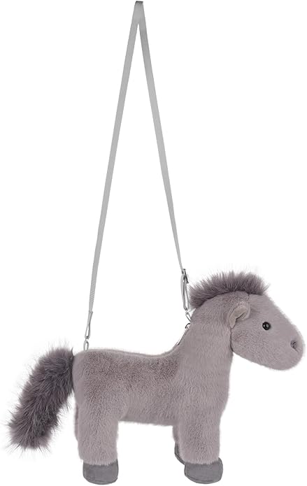 Apricot Lamb Pony Horse Shaped Crossbody Plush Purse, Stuffed Animal Shoulder Bag, Kids Fashion Handbags, 11.9 Inches