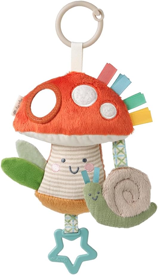 Itzy Ritzy Bitzy Traveler Car Seat & Stroller Toy for Babies – Developmental Sensory Toy Features Crinkle & Rattle Sounds & Multiple Textures –Hanging Travel Toy for On-the-Go Entertainment (Mushroom)