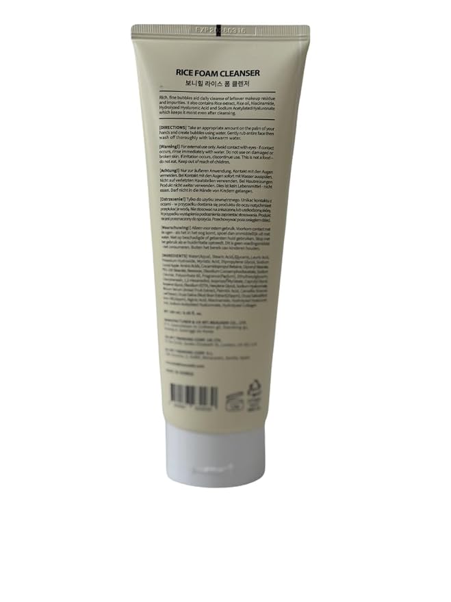 BONNYHILL Foam Cleanser, Clarifying and Daily Brightening with Rice Niacinamide and Collagen 250ml/8.45 fl oz, Korean Skincare (Rice)