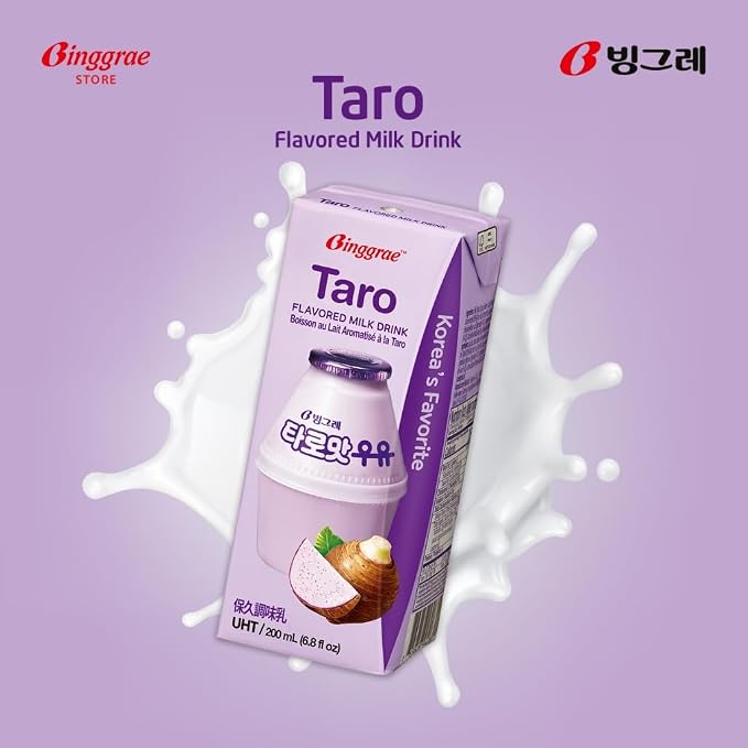 Binggrae Taro Flavored Milk Drink – Sweet and Creamy Korean Beverage – Shelf-Stable – Pack of 24 Drink Boxes
