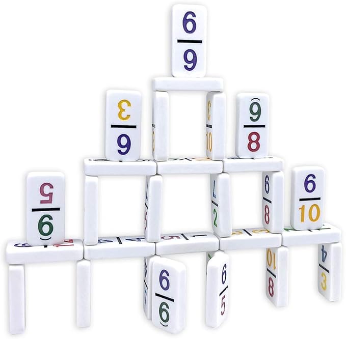 PUREPLAY Mexican Train Dominoes Set with Numbers - Double 12 Colored Number Dominoes - Includes 91 Tiles with 9 Trains, Plastic Pieces and Aluminum Case for 2-8 Players Ages 8+