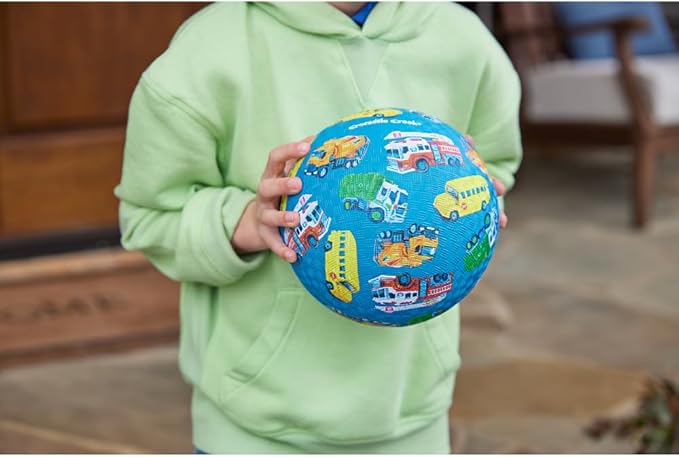 Crocodile Creek Playground Ball - Durable Rubber Ball for Kids Ages 3 and Up - Bouncy Inflatable Ball for Kickball, Indoor Games, and Outdoor Sports - PVC-Free - Vehicles - 7-inch Diameter