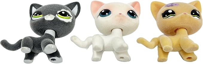 3pcs/Set Custom Flocked Pet Shop Toys Short Hair Cat Kitten Collie Great Dane Cocker Spaniel Dachshund Puppy Dog OOAK Compatible with LPS (#1962 and #64 and #2249)